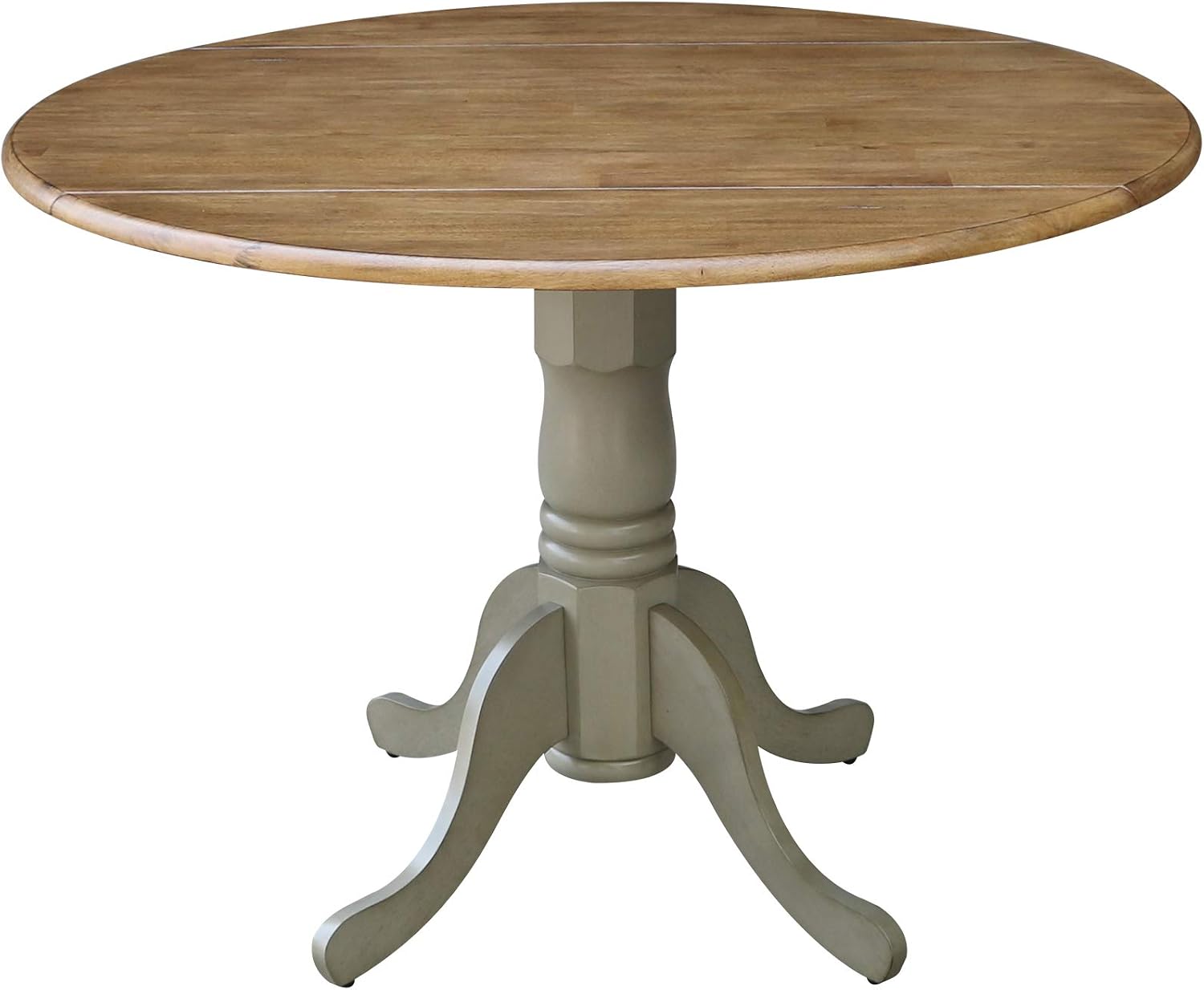 IC International Concepts, 42' Round Dual Drop Leaf Pedestal Dining Table, Solid Real Wood, Sturdy Parawood, Distressed Hickory/Stone