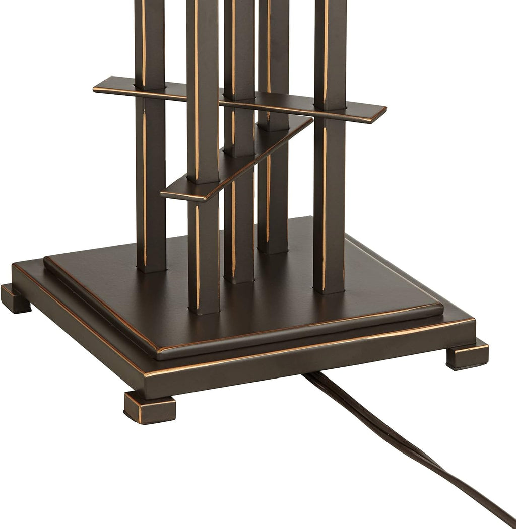 Franklin Iron Works Metro Collection 23 1/2' High Planes 'n' Posts Small Farmhouse Rustic Modern Accent Table Lamps Set of 2 Pull Chain Metal Amber Art Glass Shade Living Room Bedroom Bedside
