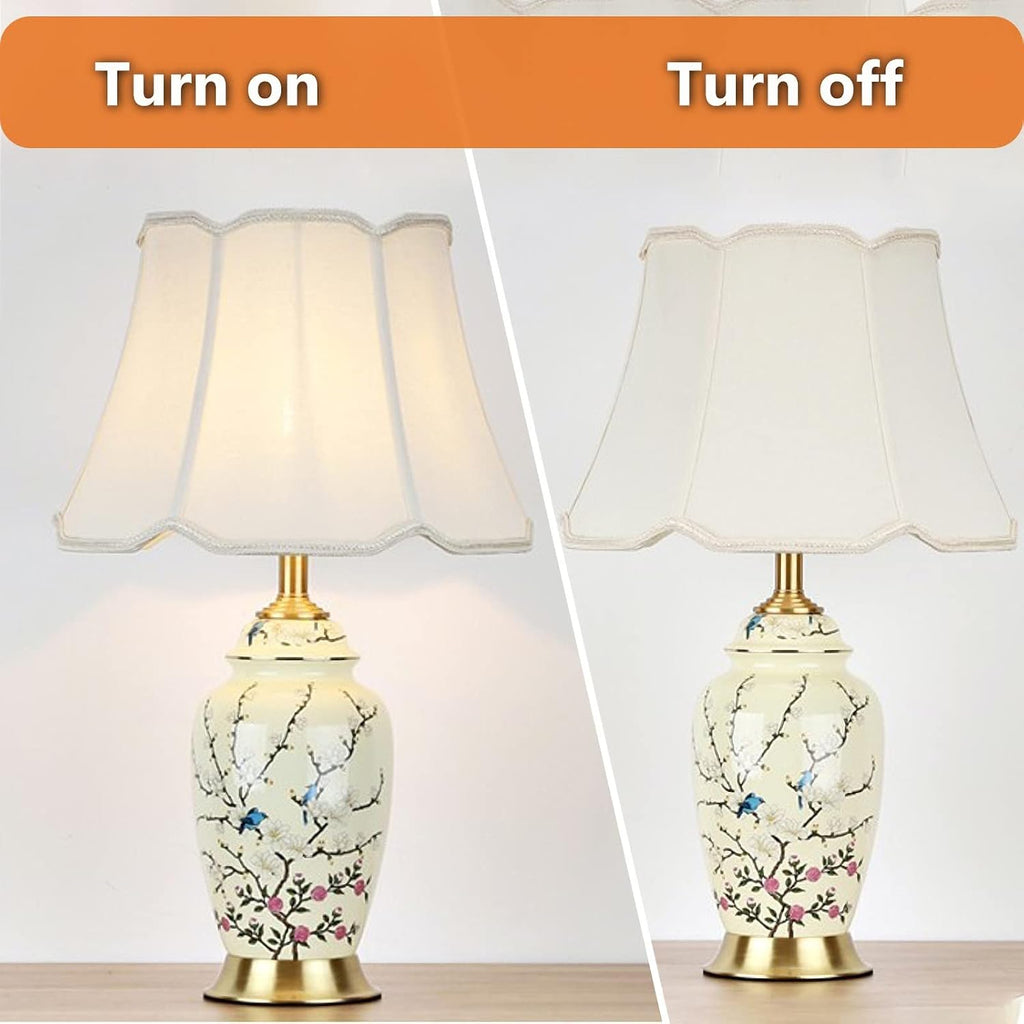 Flower Bird Ceramic Table Lamp, Rustic Vintage White 26.7' Tall Coastal Bedside lamp, Ceramic Lamp Body with Fabric Tapered Drum Shade for Living Room Bedroom House Bedside Nightstand Home