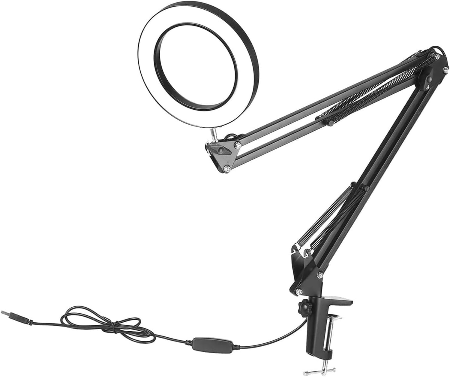 Jewelry Magnifying Glass, 5X Magnifying Lamp with Clamp Desk Swivel Arm Adjustable USB-Powered 3 Modes Dimmable for Work