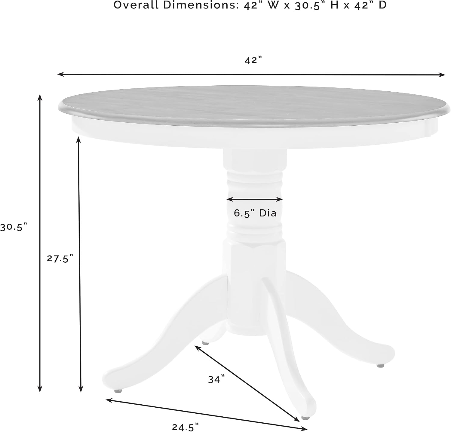 Crosley Furniture Shelby Traditional Round Wood Dining Room Table, Distressed White