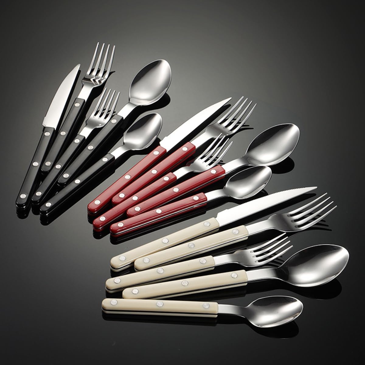 Silverware Set,30 Piece Flatware Set for 6,Black Clip Handle Rivet Cutlery,Including Steak Knife Fork and Spoon,Dishwasher Safe,Gift Package for Wedding Housewarming