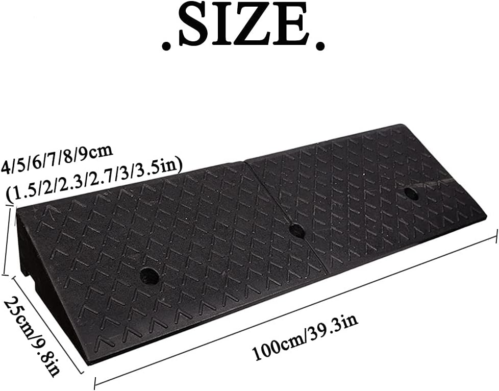 Large Rubber Plastic Curb Ramp,Outdoor Steps/Doorway Threshold Ramps for Wheelchairs Sidewalk with Slip-Resistant Surface,100x25x4-9cm