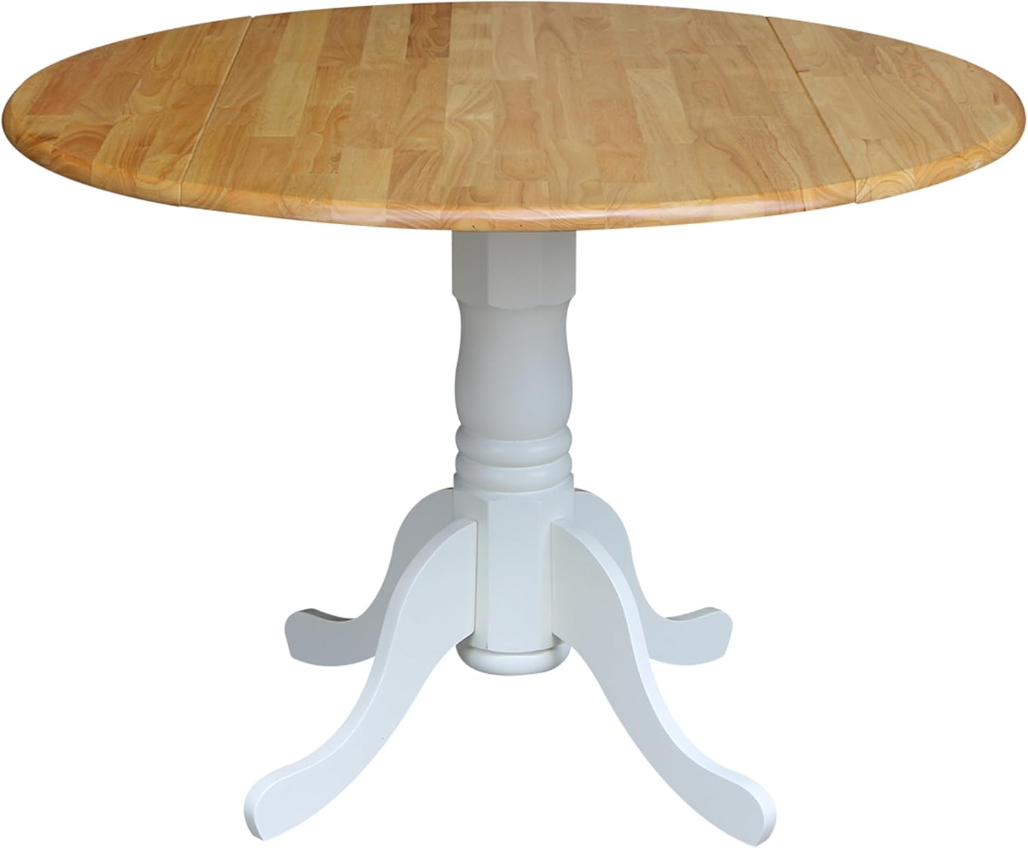 42' Round Dual Drop Leaf Pedestal Dining Table, Solid Wood, Easy Assembly, 20mm Top Thickness, Kitchen/Dining Room, Includes Two 9' Drop Leaves, Durable Parawood Construction, Unfinished