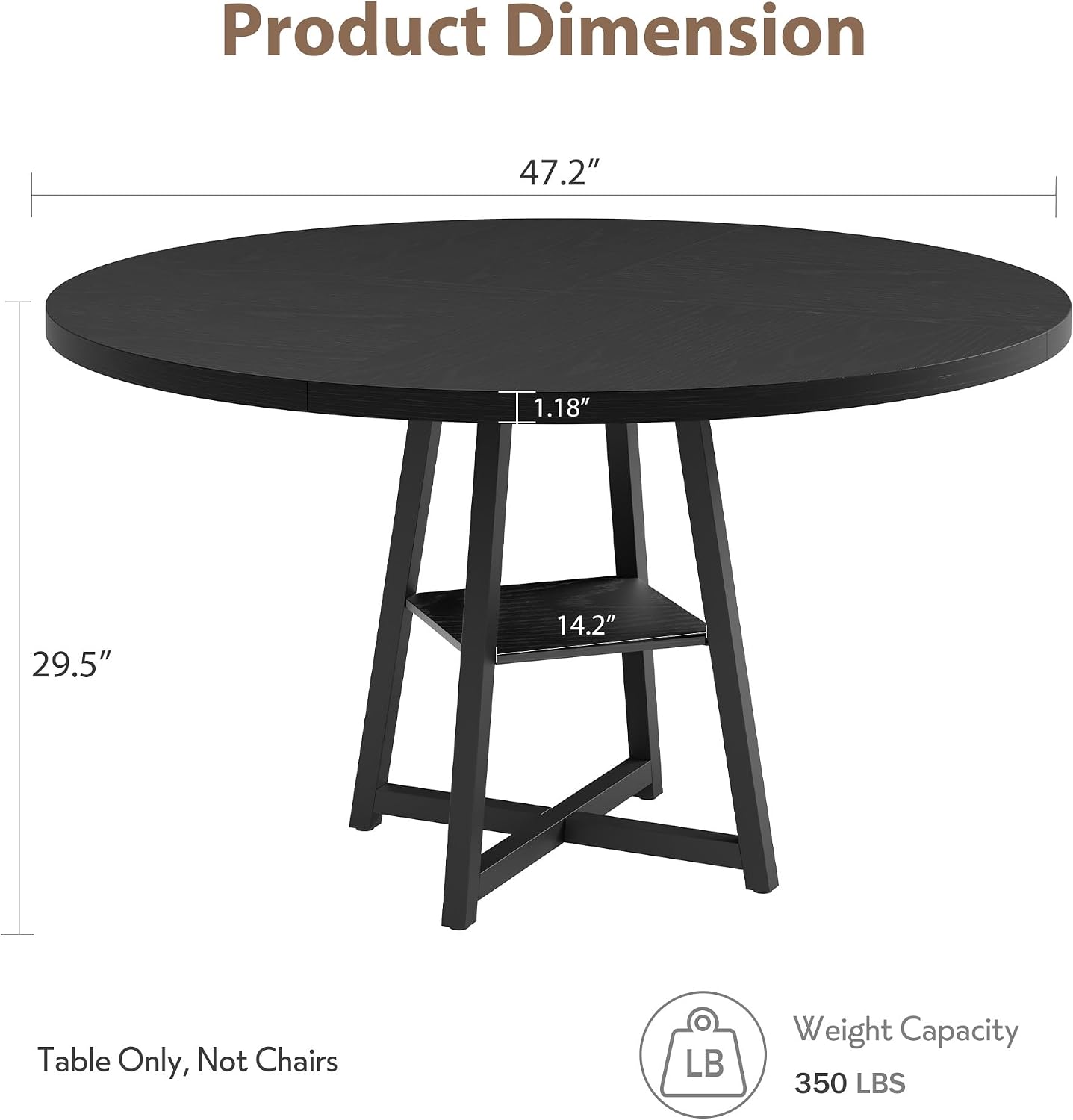 Garvee 47.2 in Round Dining Table for 4-6 People, Industrial Round Kitchen Table with Sturdy Metal Pedestal Base & Storage Shelf, Circle 4 Dinner Table for Dinner, Kitchen, Dining Room