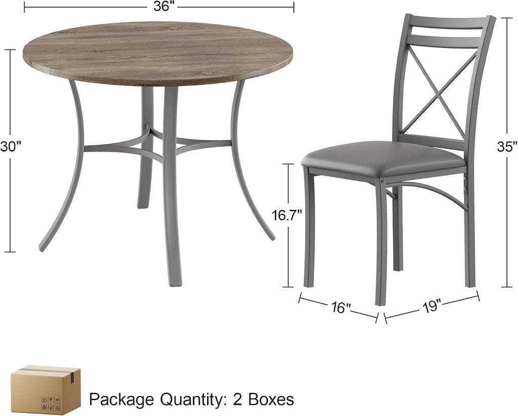 VECELO 5 Piece Dining Table Set for 4 with Chairs, Wood Grain Tabletop, Small Space, Kitchen, Breakfast Nook, Grey