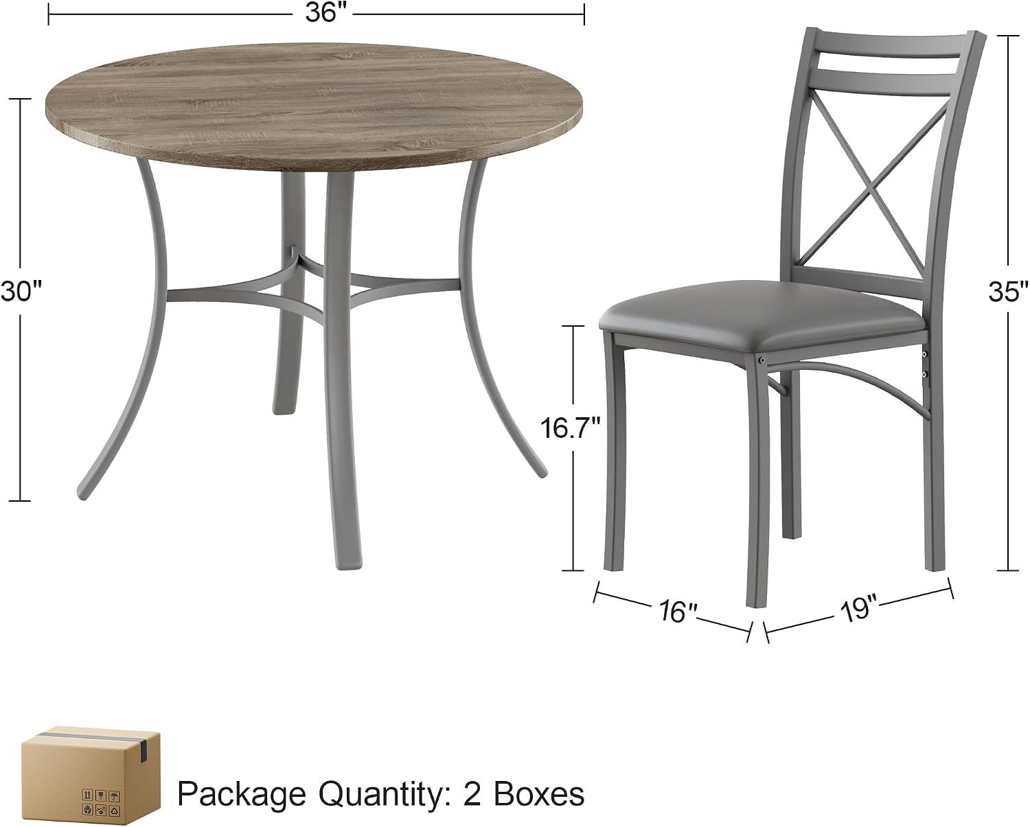 VECELO 5 Piece Dining Table Set for 4 with Chairs, Wood Grain Tabletop, Small Space, Kitchen, Breakfast Nook, Grey