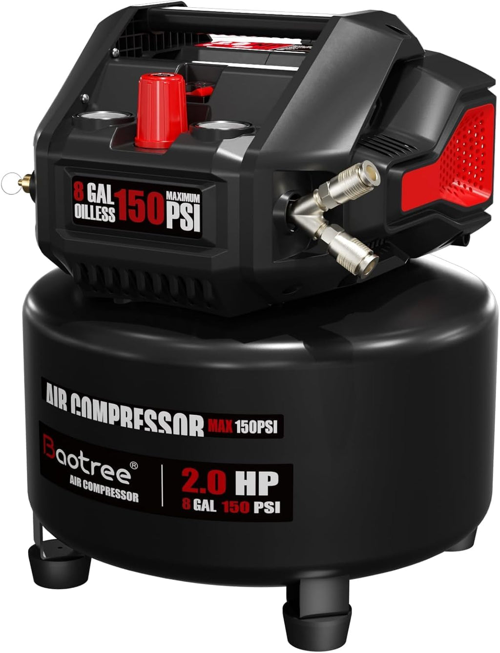 8 Gallon Portable Air Compressor, 2HP Motor 2.8SCFM@90 PSI,3.8SCFM@40PSl Max 150PSI Oil Free Air Compressor Tank, Garage Air Compressors for Car Repair, Spray Painting, Woodwork Nailing