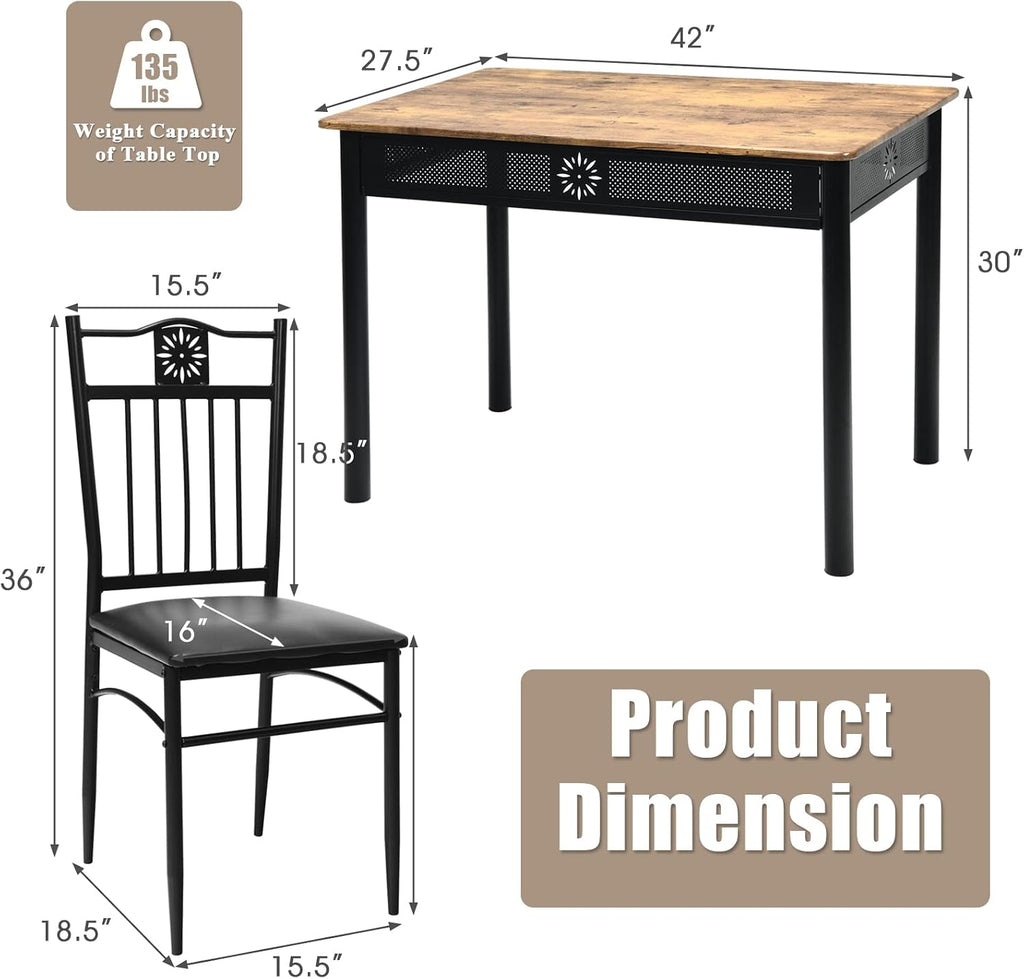Tangkula 5 Pieces Dining Table and Chairs Set, Vintage Retro Wood Top Metal Frame Padded Seat Dining Table Set Home Kitchen Dining Room Furniture