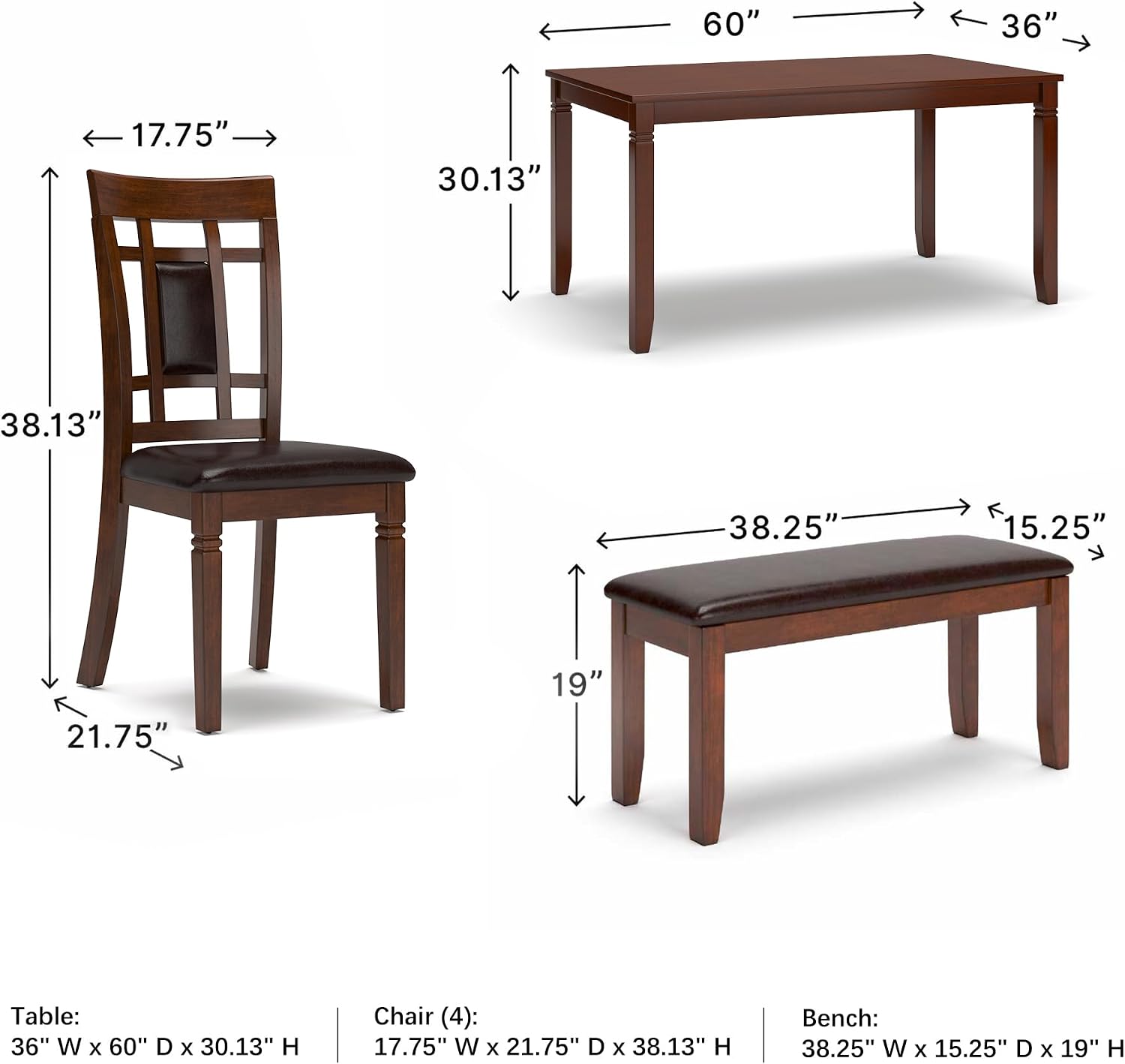 Signature Design by Ashley Bennox 6 Piece Dining Set with Upholstered Bench, Table & 4 Upholstered Chairs, Seats 6, Wood, Brown