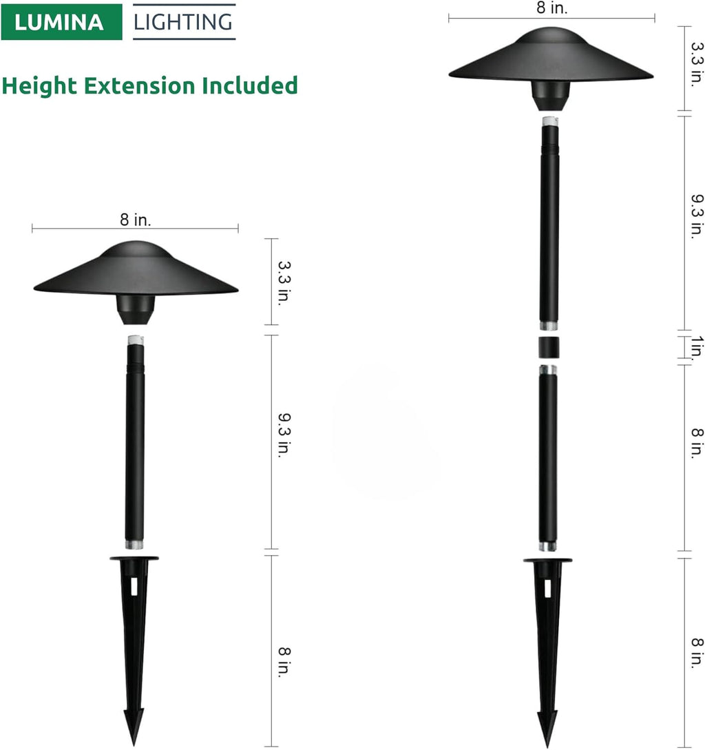 Lumina Lighting® 4W Landscape Lighting 12V Landscape Lights Low Voltage Landscape Path Lights Warm White Waterproof Outdoor Replaceable G4 LED Bulb for Garden Pathway Lawn Yard (Black) (8-Pack)