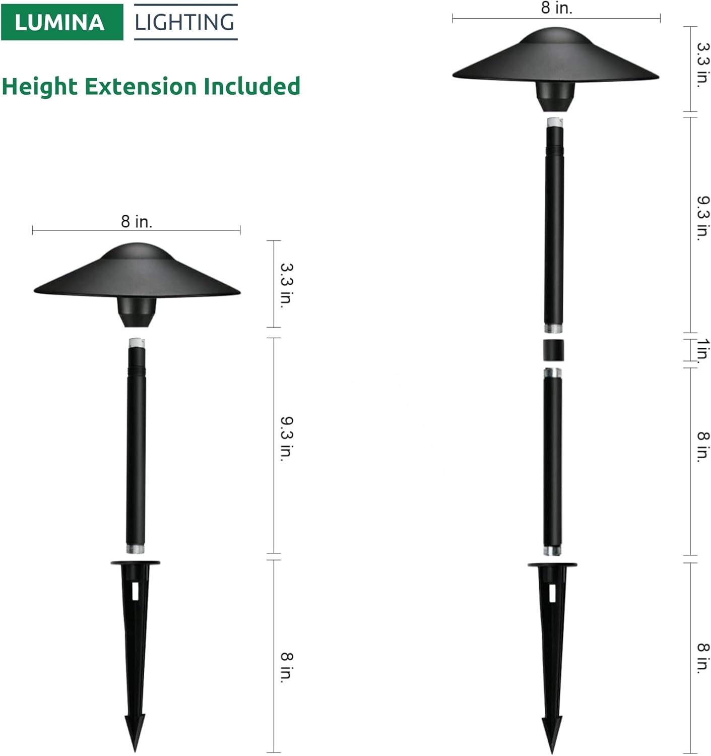 Lumina Lighting® 4W Landscape Lighting 12V Landscape Lights Low Voltage Landscape Path Lights Warm White Waterproof Outdoor Replaceable G4 LED Bulb for Garden Pathway Lawn Yard (Black) (8-Pack)
