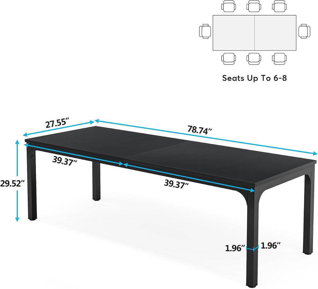 Tribesigns Black Dining Table for 6-8 Person, 78 inch Large Long Rectangle Kitchen Dinner Table for Dining Room, 78.7 x 27.5 x 29.5 Inches(Only Table)