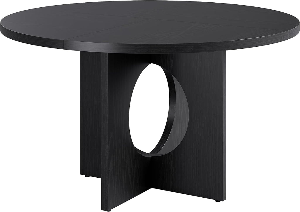 IDEALHOUSE 47' Round Dining Table, Kitchen Table for 4-6 People, Circle Tables with Sturdy Pedestal Base, Space Saving Dinning Room Furniture for Living Room, Kitchen, Apartment, Black