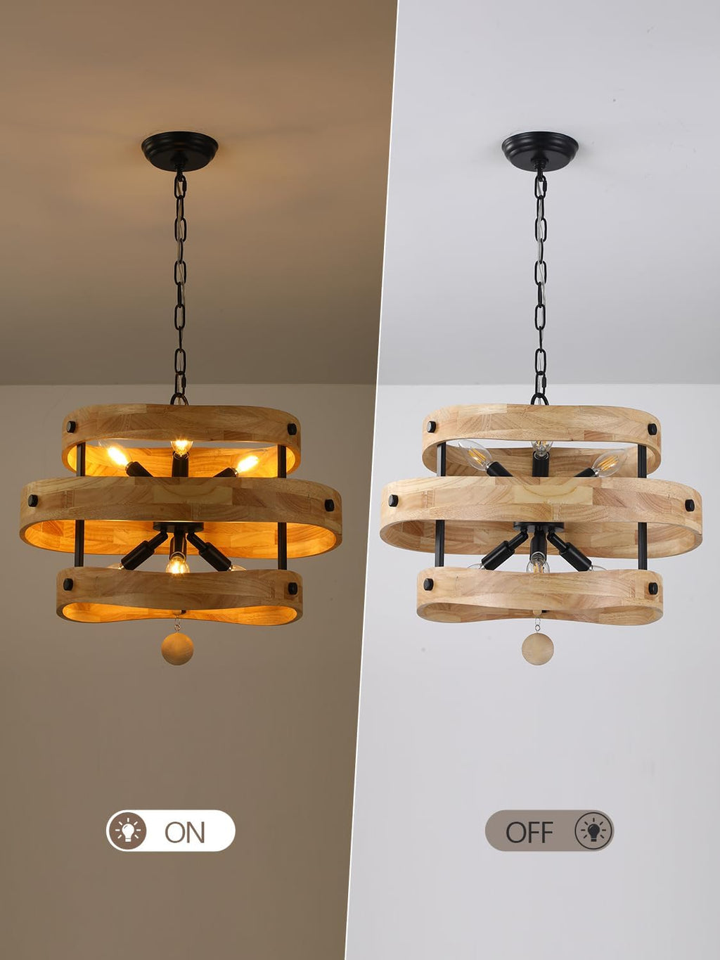 20' Farmhouse Chandeliers for Dining Room 6-Light Solid Wood French Country Rustic Chandelier Light Fixtures Over Table for Kitchen Entryway Foyer Bedroom Living Room