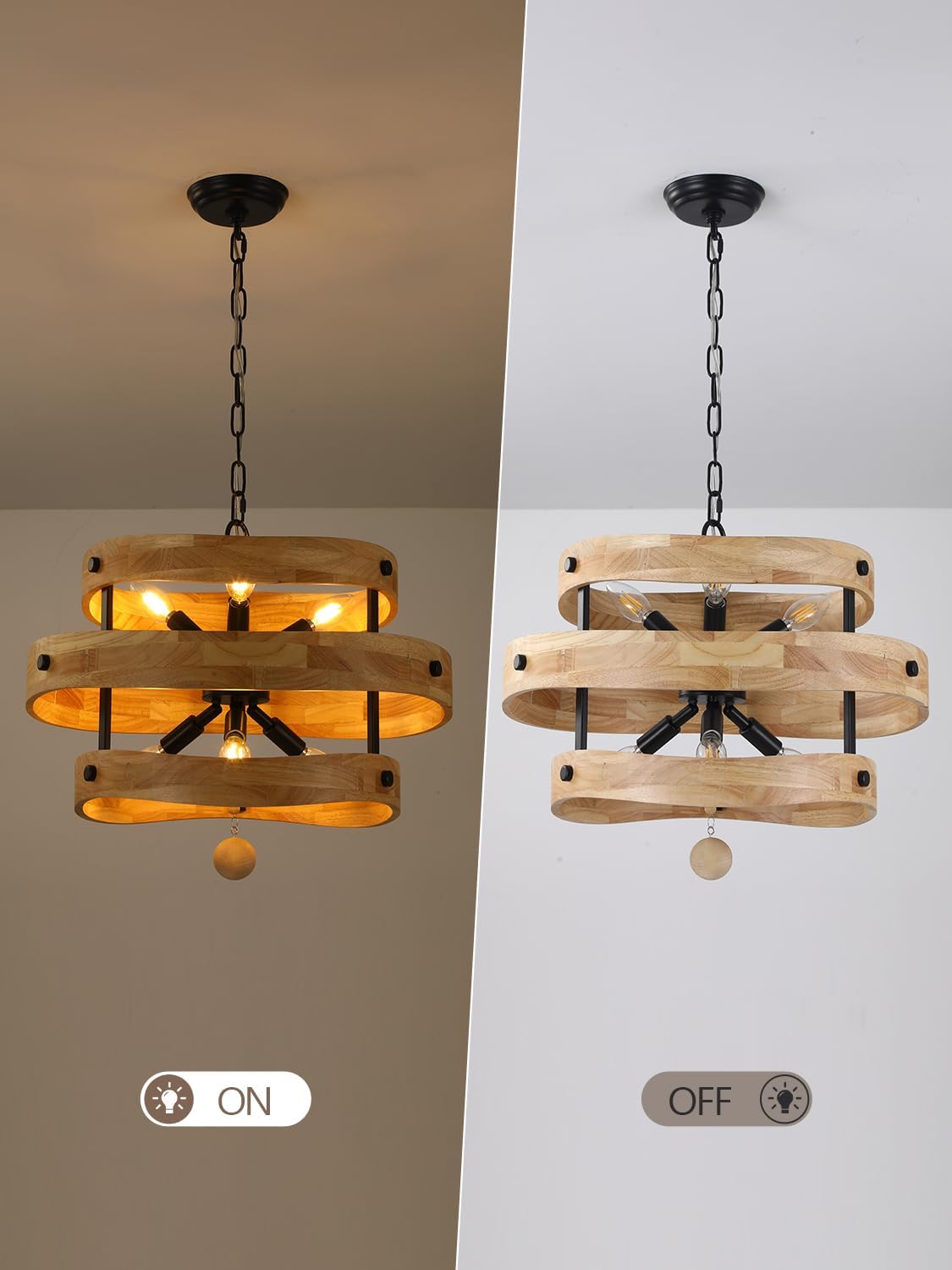 20' Farmhouse Chandeliers for Dining Room 6-Light Solid Wood French Country Rustic Chandelier Light Fixtures Over Table for Kitchen Entryway Foyer Bedroom Living Room
