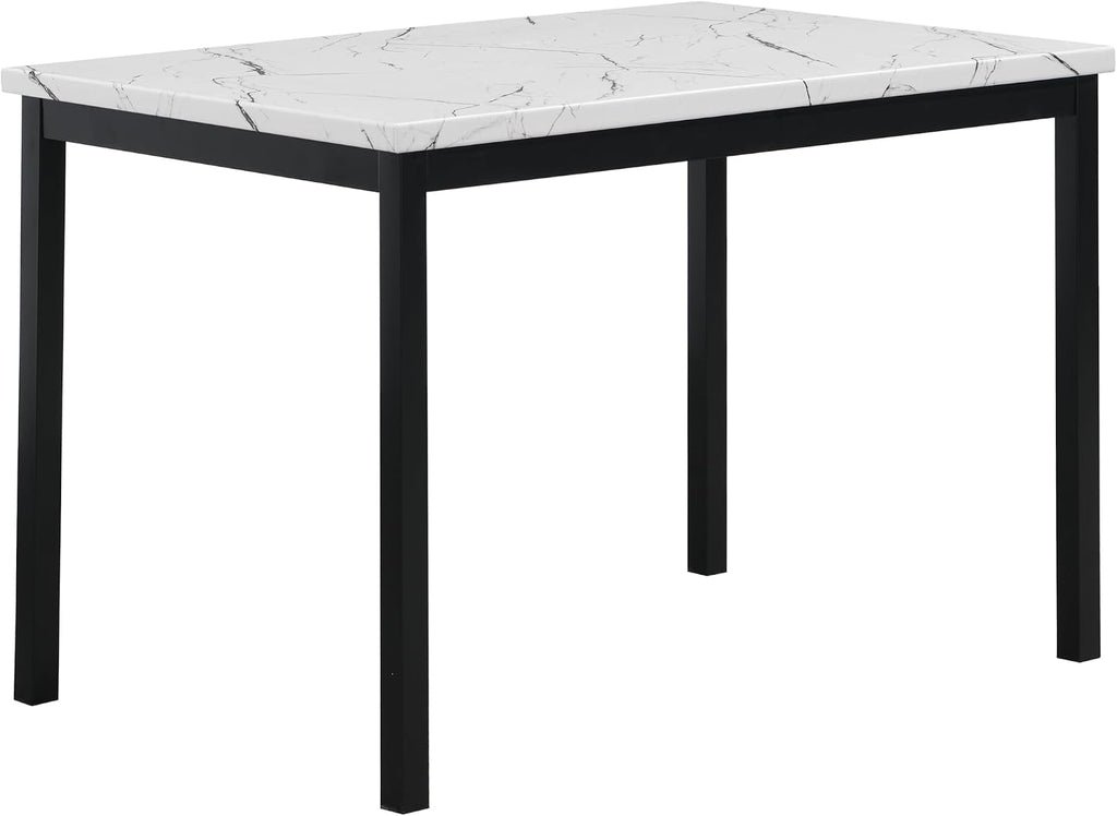 Roundhill Furniture 5 Piece Citico Metal Dinette Set with Laminated Faux Marble Top, White Table with Gray Chairs