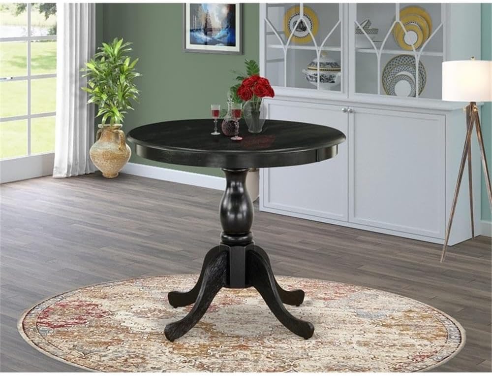 East West Furniture AST-BLK-TP Antique Modern Kitchen Table - a Round Dining Table Top with Pedestal Base, 36x36 Inch, Multi-Color