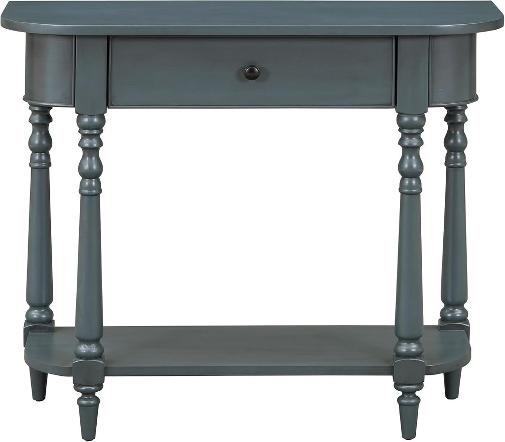 LKTART Solid Wood Corner-Curved Console Table,Farmhouse Small Entryway Sofa Table with Drawer & Open Shelf for Living Room,Hallway,Foyer(Navy 36')