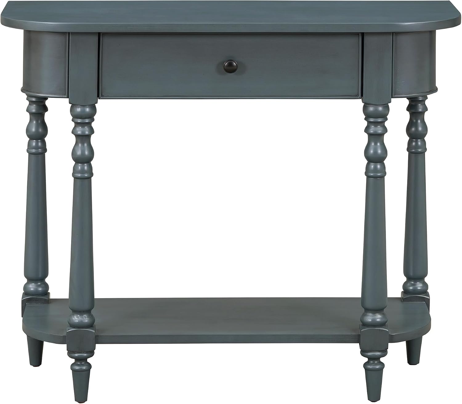 LKTART Solid Wood Corner-Curved Console Table,Farmhouse Small Entryway Sofa Table with Drawer & Open Shelf for Living Room,Hallway,Foyer(Navy 36')