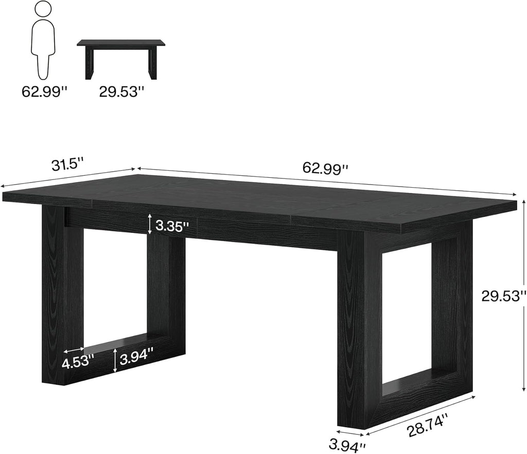 Tribesigns 63-Inch Dining Table, Modern Wood Kitchen Table, Large Rectangular Dinner Furniture for Dining Room (Black)