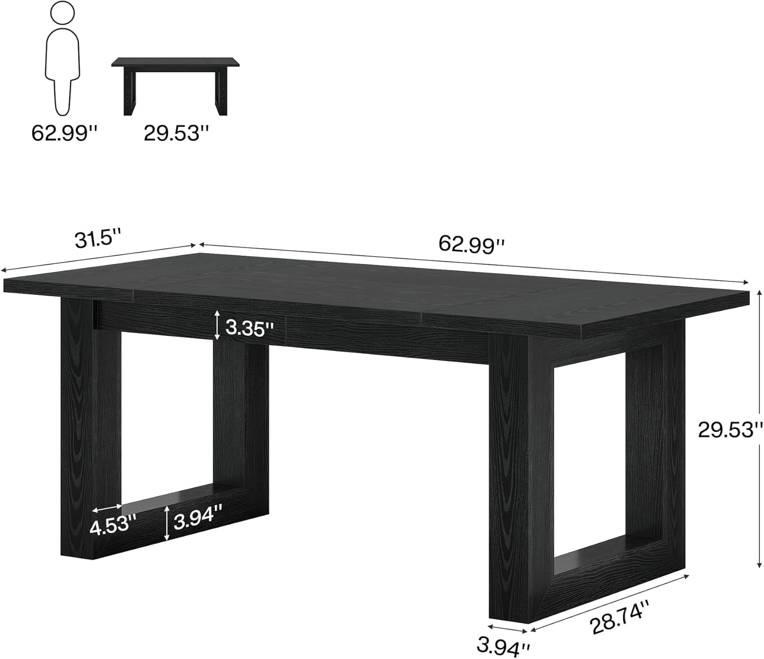 Tribesigns 63-Inch Dining Table, Modern Wood Kitchen Table, Large Rectangular Dinner Furniture for Dining Room (Black)