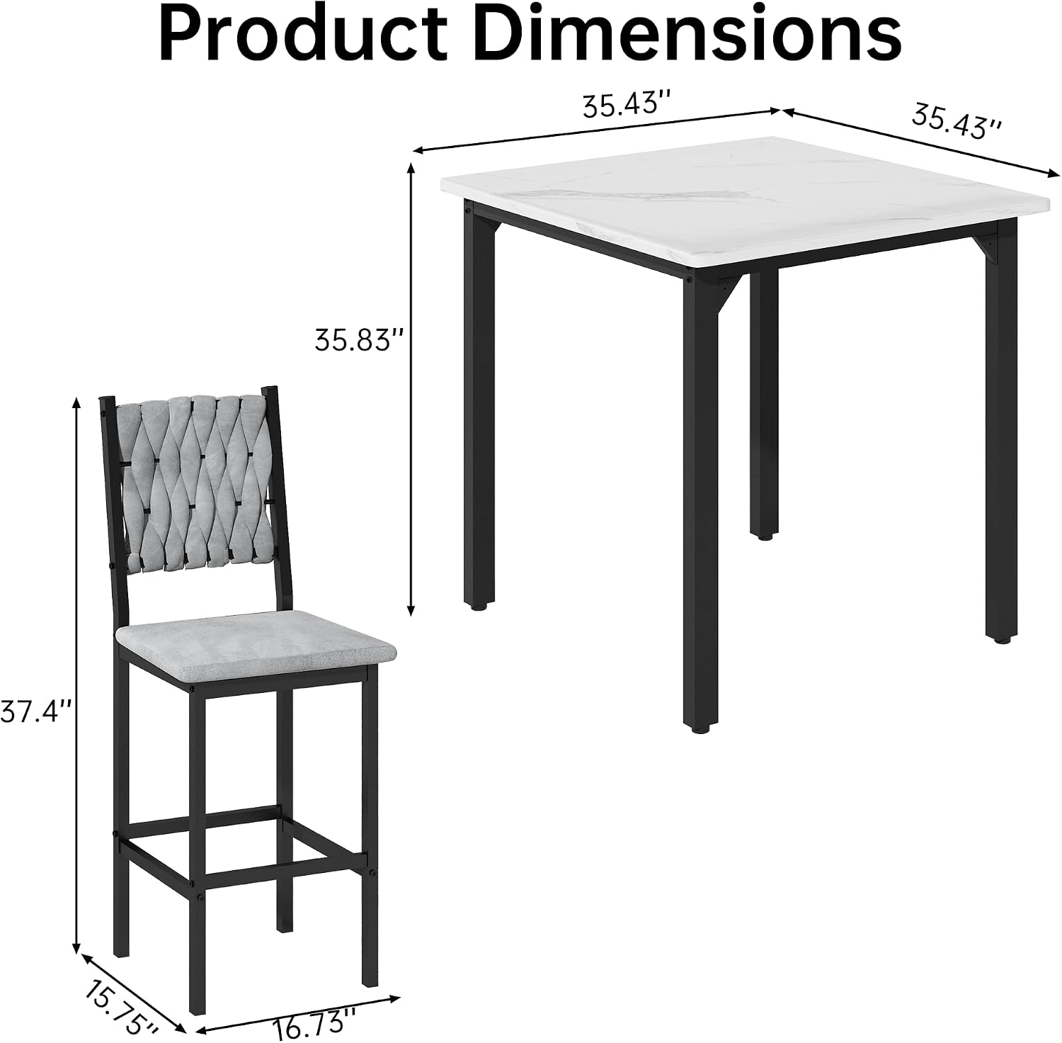 AWQM 5-Piece Dining Table Set, Dining Table Set for 4, Counter Height Table & 4 Velvet Bar Stools, Modern Kitchen Dining Set, Compact Dining Set for Small Spaces (Marble Texture & Velvet Chairs)