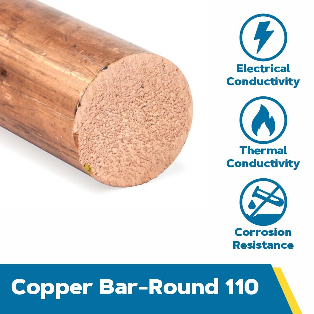 110 Copper Round Bar, Unpolished (Mill) Finish, H04 Temper, ASTM B187, 0.75' Diameter, 24' Length, OnlineMetals
