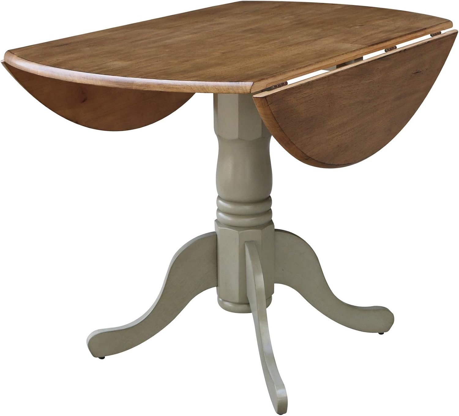 IC International Concepts, 42' Round Dual Drop Leaf Pedestal Dining Table, Solid Real Wood, Sturdy Parawood, Distressed Hickory/Stone