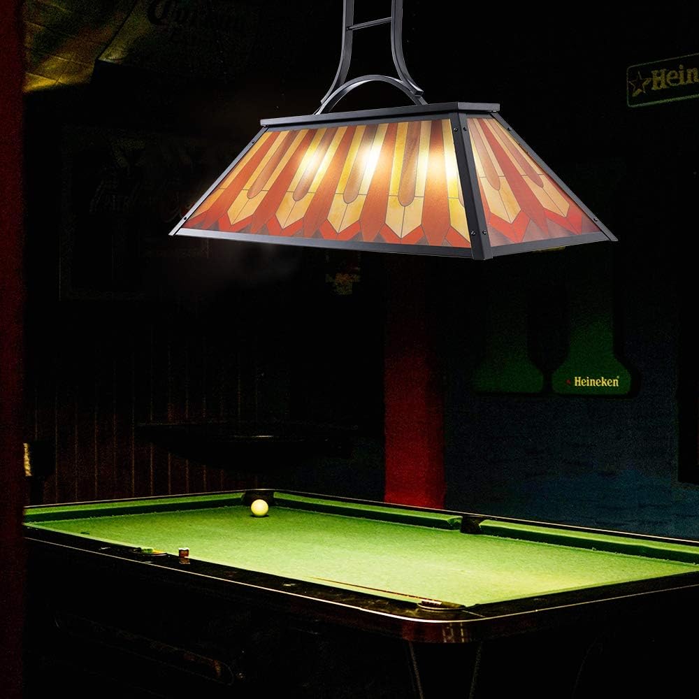 Wellmet Tiffany Style Pool Table Lamp Hanging, Billiards Light for Game Room 7' 8' 9' Pool Table, 3-Light Vintage Chandelier Lighting Fixture for Snooker Man Cave Club Kitchen Island Bar