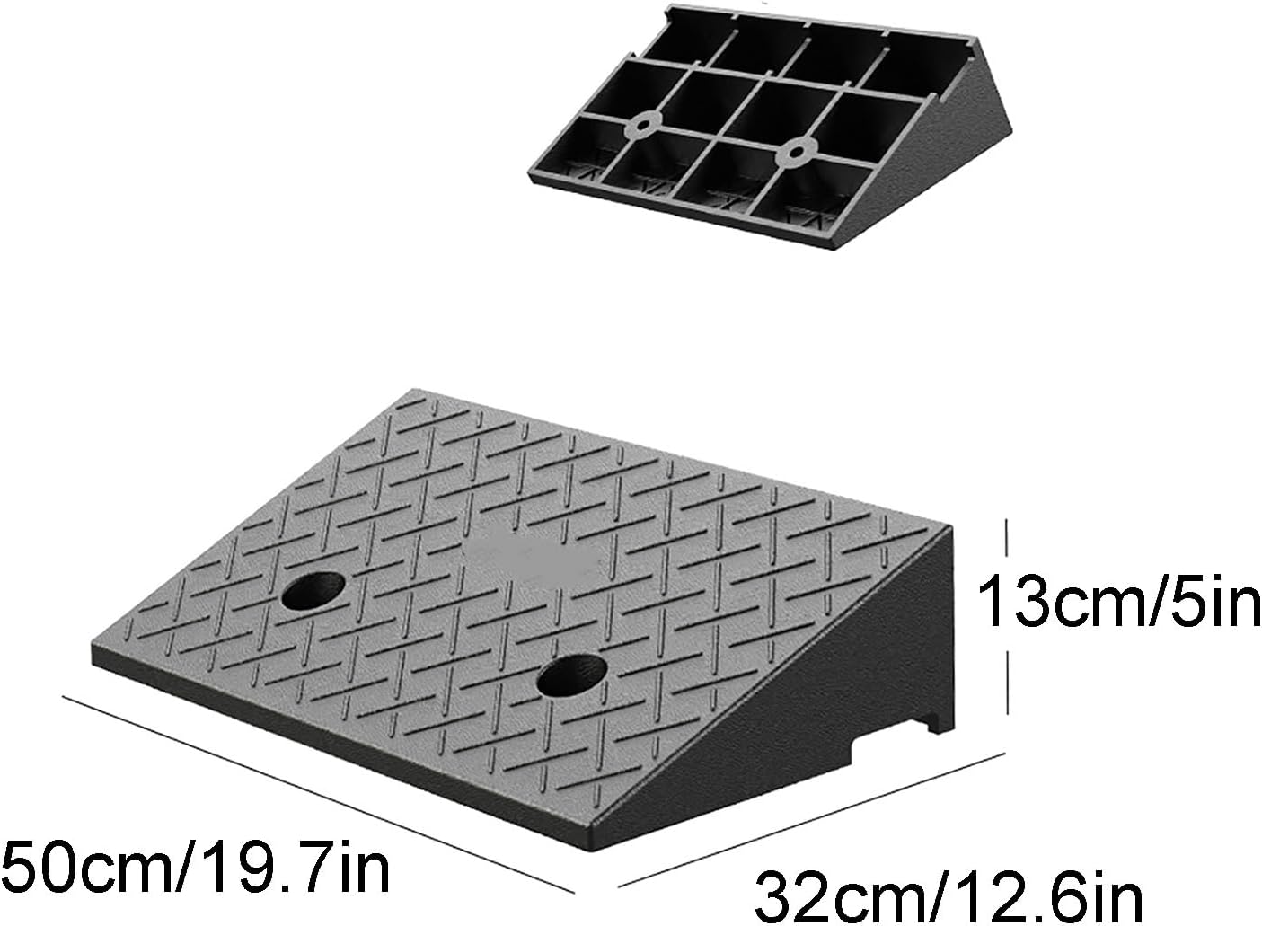Rubber Threshold Ramp for Doorway Heavy Duty Loading Driveway Ramp for Loading Dock Sidewalk Car Truck Scooter Bike(50x32x13cm)