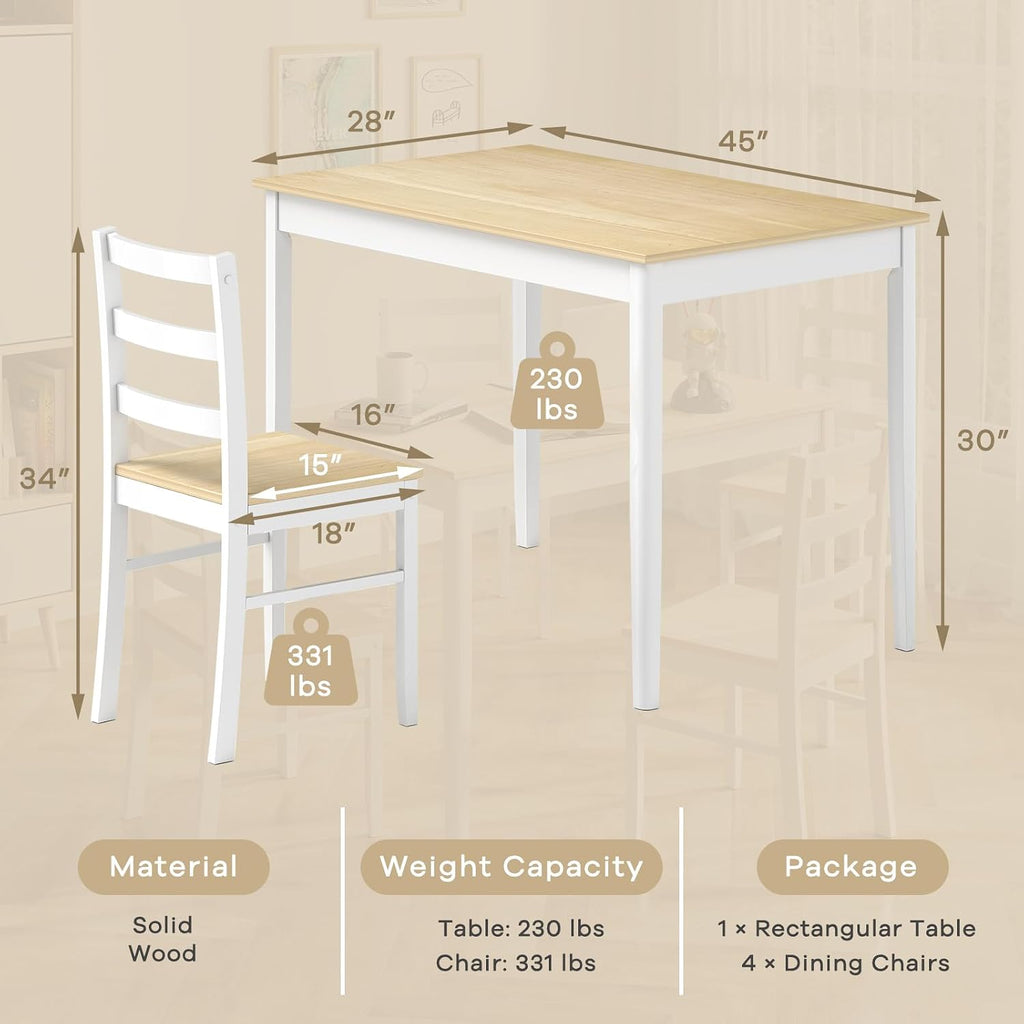 NAFORT Kitchen Table Set for 4, Solid Wood Dining Table and Chairs Set of 4, Farmhouse Dinner Table Set w/Rubber Wood Legs, Mid-Century Modern Dinette Set for Kitchen, Dining Room