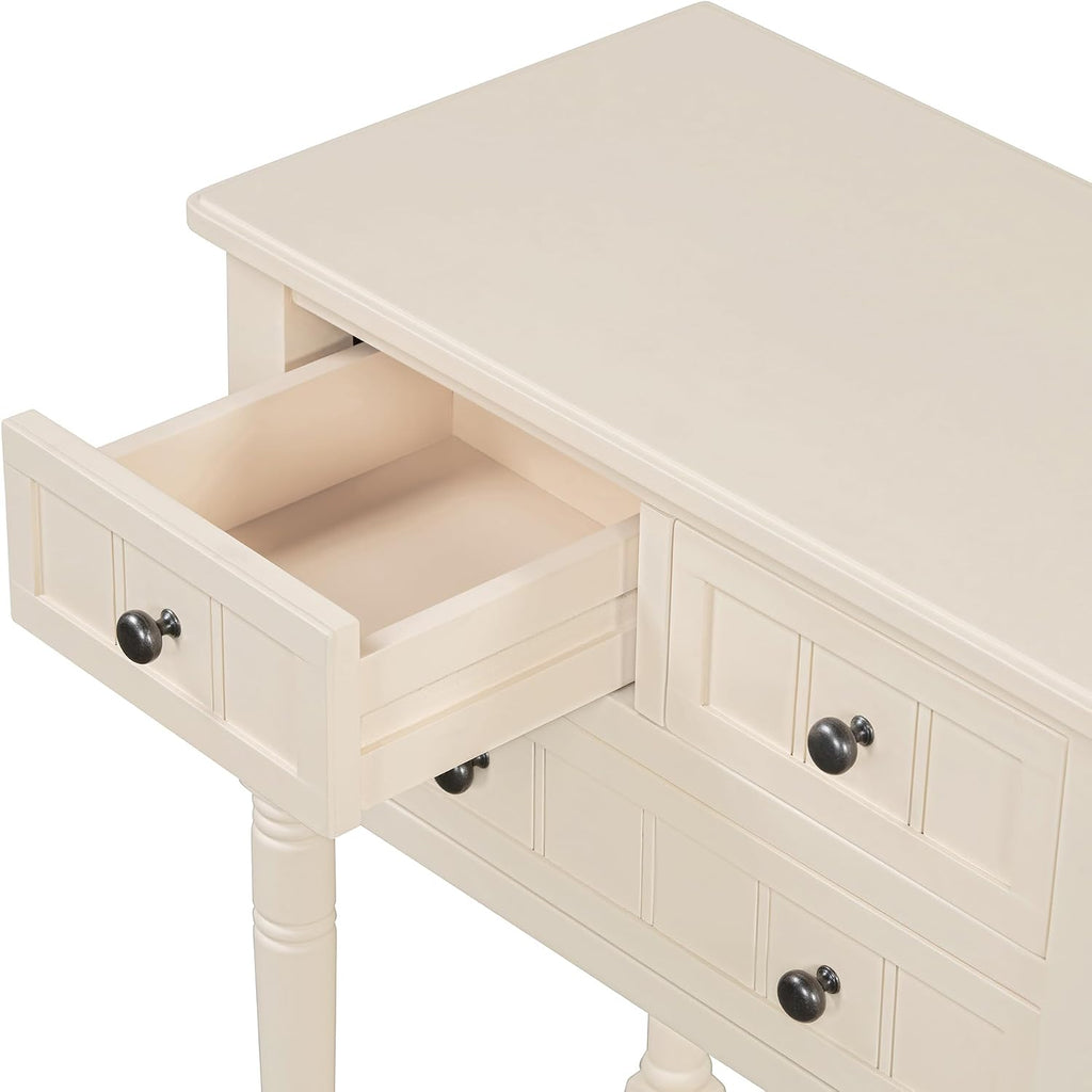 LKTART Small Solid Wood Sofa Table,Console Table with Drawers and Bottom Shelf, Entryway Hallway Foyer Entry Table for Living Room(23.7' Beige)