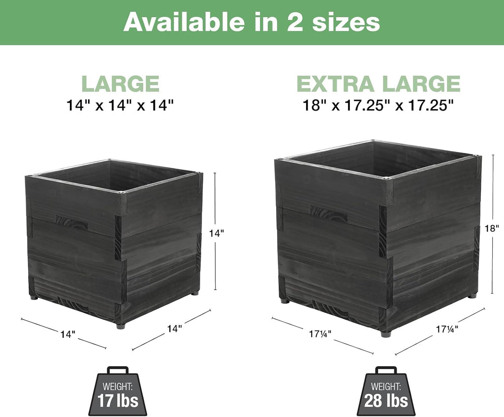 Extra Large Decorative Wooden Planter w/ Universal Pole Support for String Light Poles, Umbrellas, Bird Feeders. Solid Wood Outdoor Garden Box for Plants(Does not include Pole), 17'x17'x18', Black