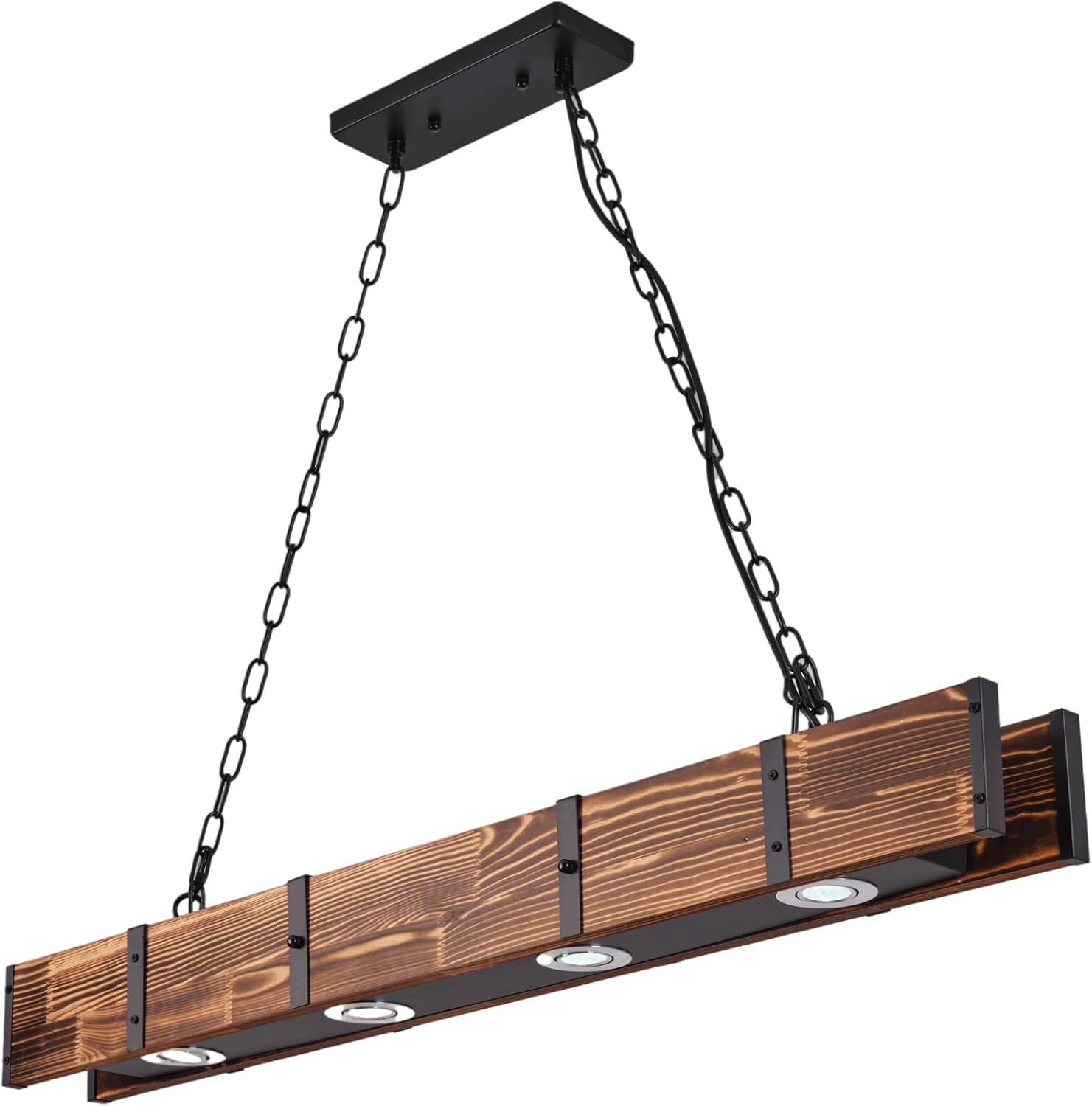 Farmhouse Wood Chandeliers,4 Lamp Dining Room Light Fixture, Pool Table Pendant Light Rustic Kitchen Island Lighting, Dining Room Chandelier Over Table 3 Color Light