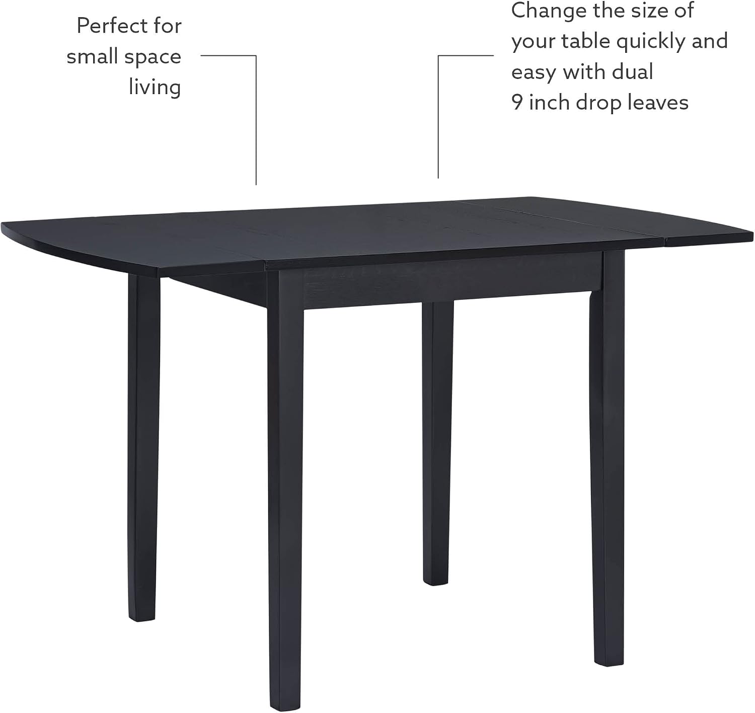 Linon Torino Black Wood 30' Square Drop Leaf Table - 30' X 48' Fully Extended