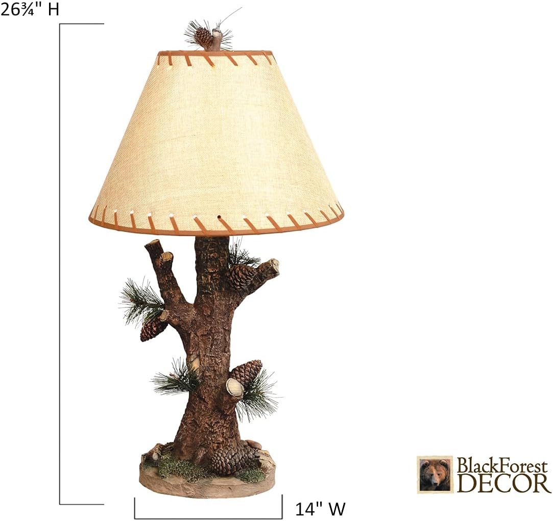 BLACK FOREST DECOR Woodlands Pinecone Lamp - Rustic Lodge Table Lamp with Laced Shade