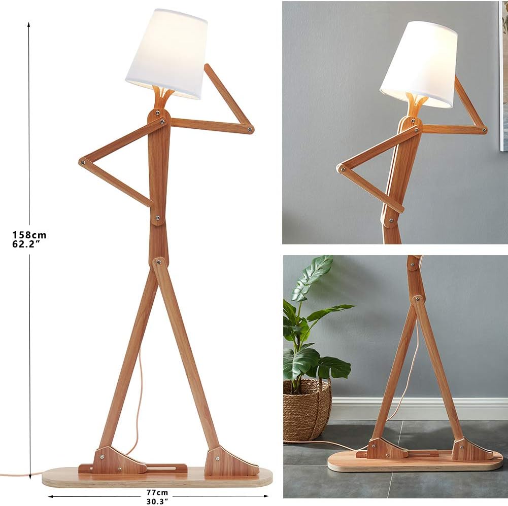 Cool Tall Wood Floor Lamp for Living Rooms Bedrooms - Office Corner Decorative Reading Standing Arc Light Creative Swing Arm Gift Ideas for Kids Boys Girls Bedside - LED Bulb Included (Ash)