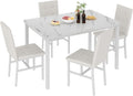 Hooseng Dining Room Table Set 5 Piece Dining Table Set Marble Dining Table 4 Chair Dining Table Set for Kitchen Living Room Breakfast Small Spaces (White)