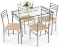Giantex 5 Piece Dining Table Set, Kitchen Dining Set with Tempered Glass Table Top and 4 Chairs, Dinette Set for 4 for Breakfast Nook Dining Room Kitchen (Transparent)