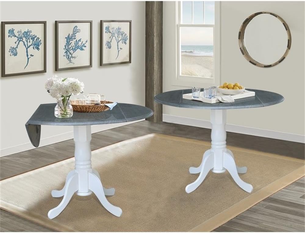 International Concepts Inch Dual 42 Drop Leaf Dining Table, White/Heather Gray