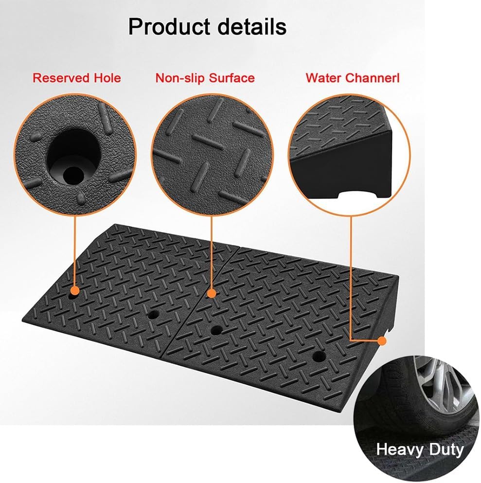Non-Slip Driveway Curb Ramps 4 5 6 7 Inches Rise, Rubber Driveway Ramps Heavy Duty Wheelchair Ramp, Car Curb Ramp Portable Threshold Ramps(18cm/7' Rise)