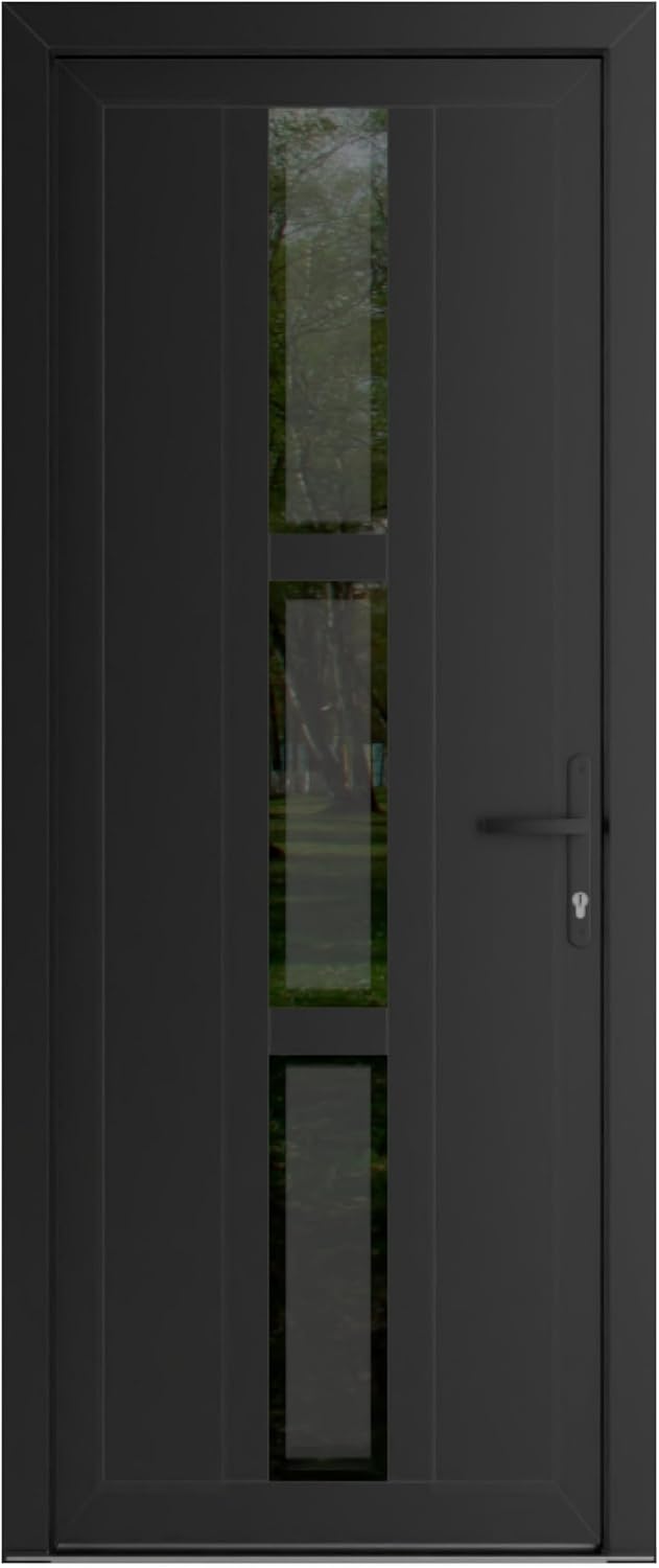VDOMDOORS Front Exterior Prehung Metal-Plastic Door Mirrored-Clear Glass | Manux 8112 Matte Black | Residential Doors Entrance Patio Garage W36 x H80 Left-Inswing