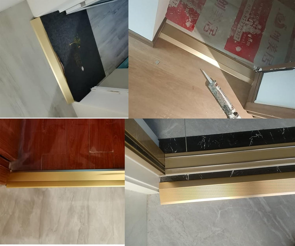 Doorway Uneven Floor Transition Strip, Gold Doorway Floor Transition Strip Uneven, 10cm/4in Wide Threshold Transition Strip for Wood to Tile/Laminate to Tile, Anti-Slip Flooring Edge Trim, Indoor Meta