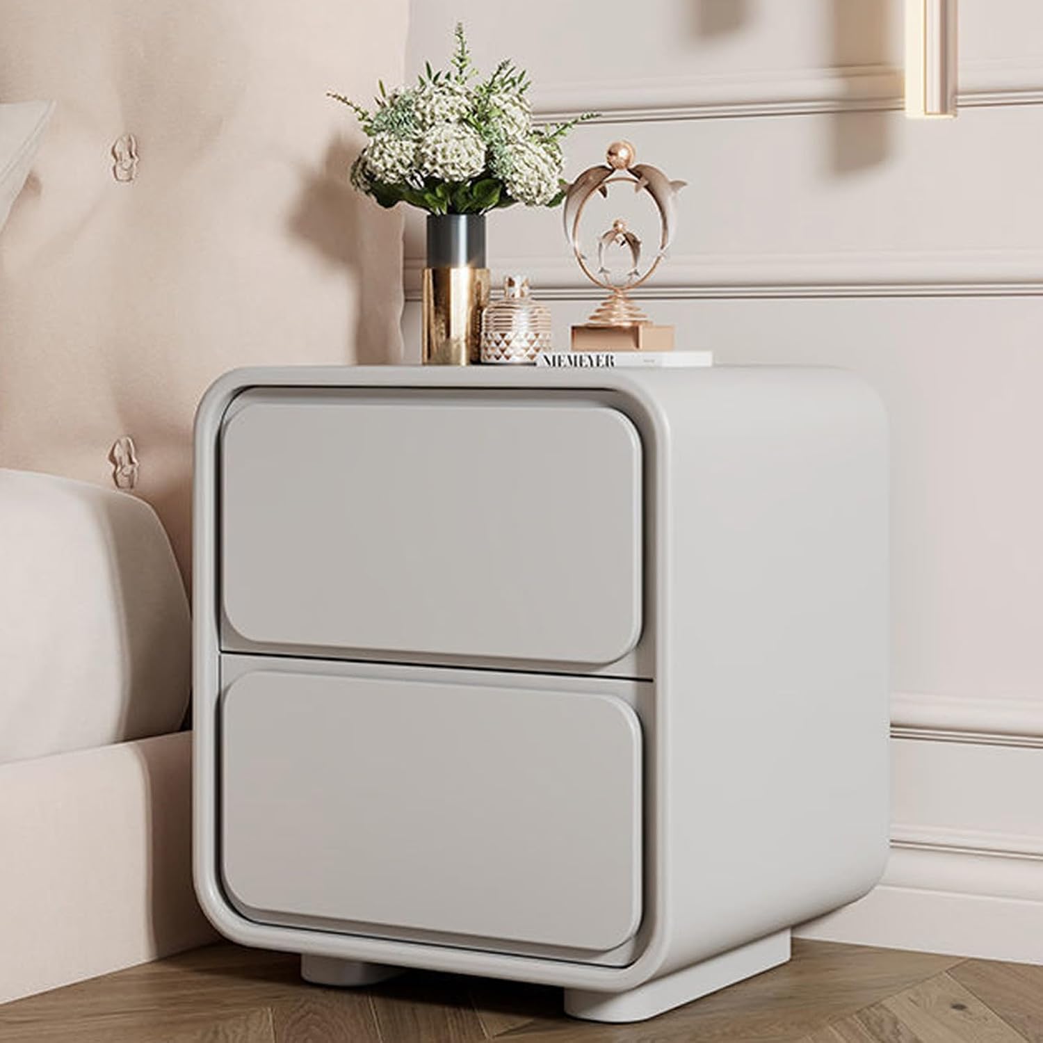 Bedside Table with 2 Drawers Nightstand Bedroom Storage Drawer and Shelf Bedside End Table Side Cabinet Nightstand Bedroom Living Room Furniture