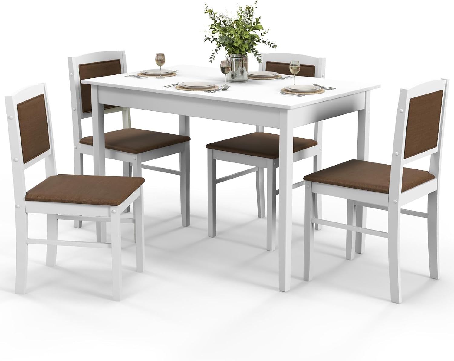 NAFORT Dining Table Set for 4, Farmhouse Kitchen Table and Chairs Set of 4, Mid-Century Modern Rectangular Dining Room Table with Cushion Padded Seat, Solid Wood Dining Set Kitchen Furniture