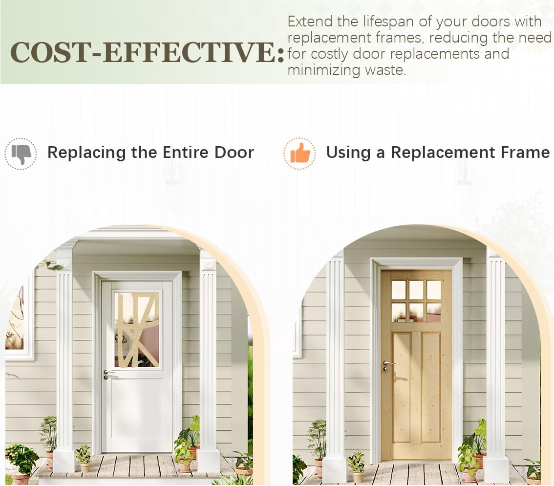 Front Door 30' x 80', 6-Lite Clear Glass Exterior Prehung Door, Right-Hand Inswing Entry Door, Solid Wood Frame, Door Slab + Prehung Door Jamb Kit with 4 Black Hinges, Waterproof Primer