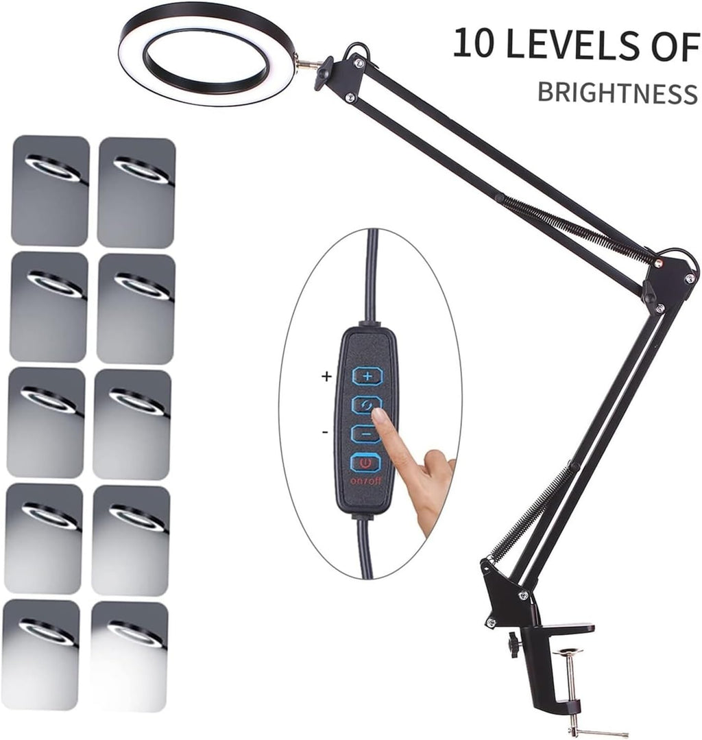 Jewellers loupe,Monocle,5X Magnifying Lamp with Clamp Desk Swivel Arm Adjustable USB-Powered 3 Modes Dimmable for Work