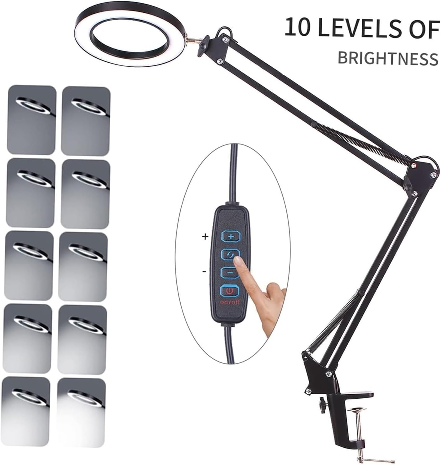 Jewellers loupe,Monocle,5X Magnifying Lamp with Clamp Desk Swivel Arm Adjustable USB-Powered 3 Modes Dimmable for Work