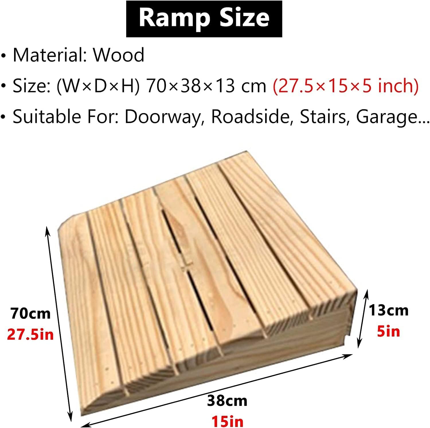 Floor Transition Strip Floor Divider Strip, Indoor Stair Ramp 3/4/5/6/7/8 Inch Rise, 2 Pack Solid Wood Threshold Ramps for Doorways Garage Entryway, Outdoor Curb Ramp/Slope Non Slip Portable ( Size :